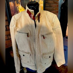 Ralph Lauren Jeans khaki jacket with leather accents L some stretch, cropped